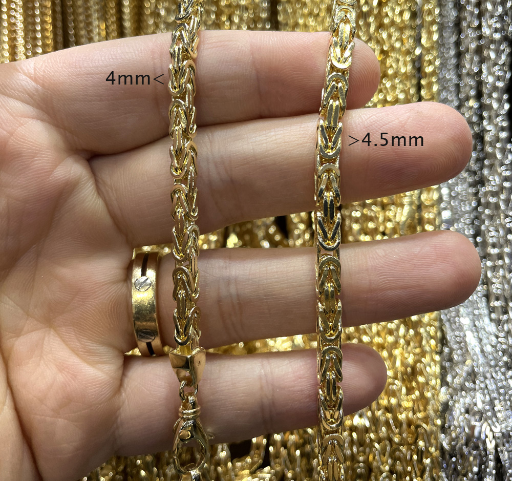 Buy 14k Yellow Gold Solid Byzantine Link Chain 20-26' 4mm Online