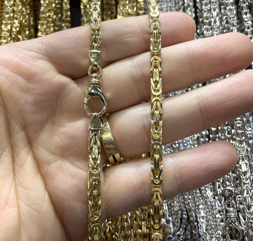 14k yellow gold solid byzantine link chain 22-26