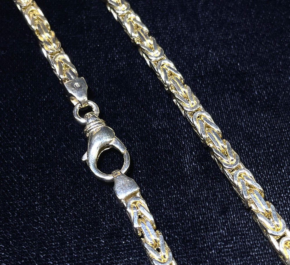 14k yellow gold solid byzantine link chain 22-26