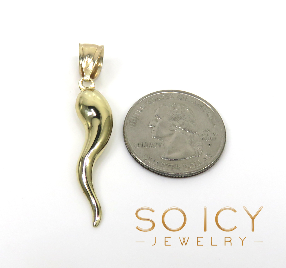 14k gold large solid italian horn pendant - Image 2