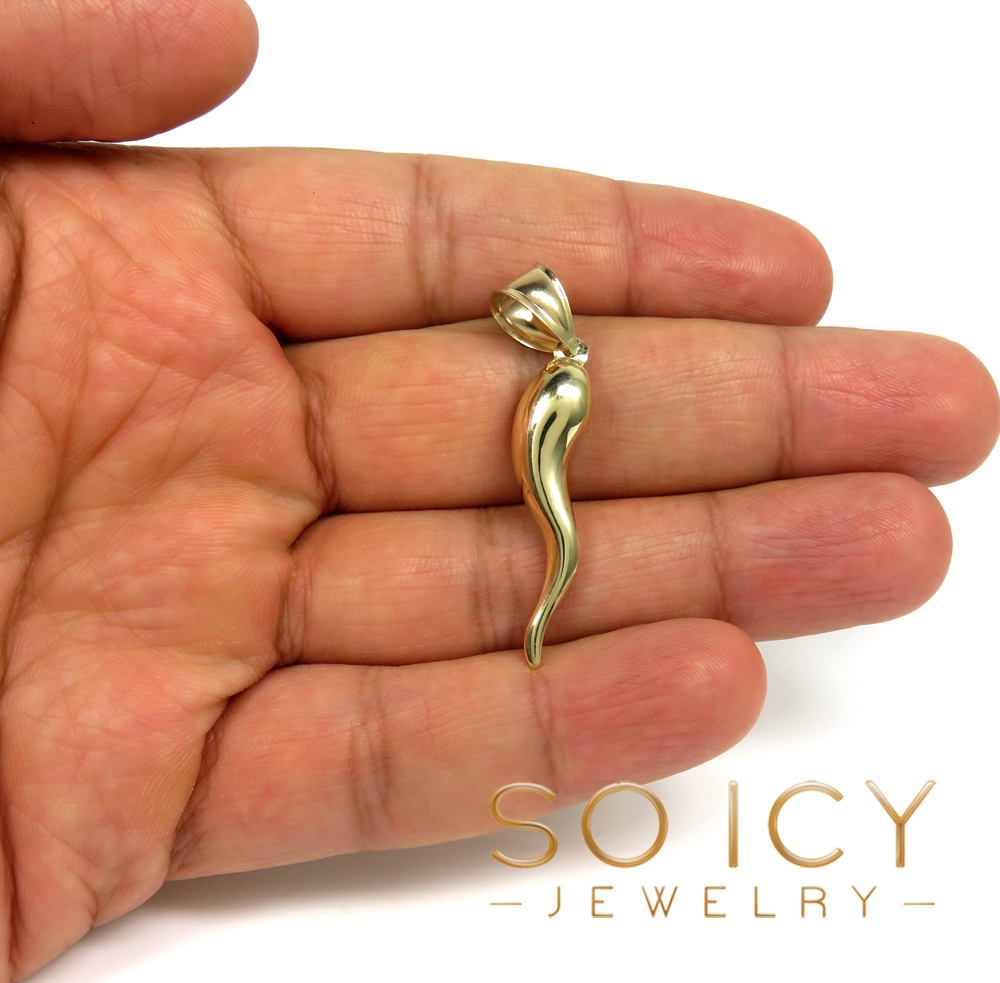 14k gold large solid italian horn pendant - Image 4