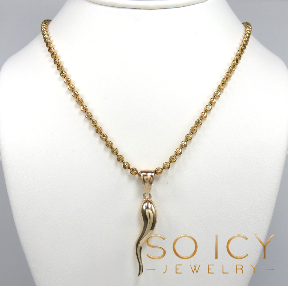 14k gold large solid italian horn pendant