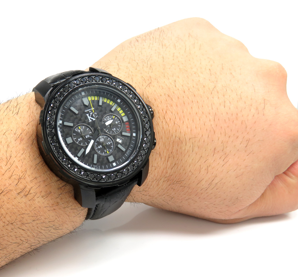 Techno com kc black diamond carbon fiber watch 3.50ct