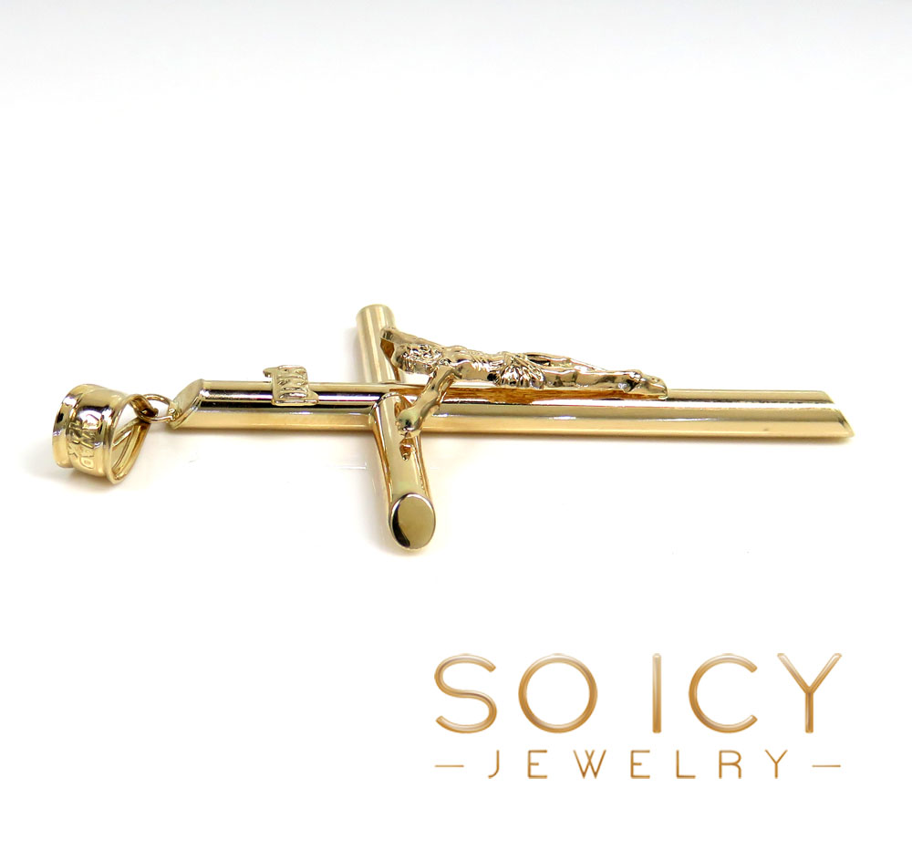 14k yellow gold large jesus tube cross pendant 
