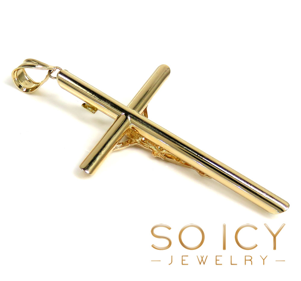 14k yellow gold large jesus tube cross pendant 
