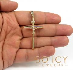 14k yellow gold large jesus tube cross pendant 