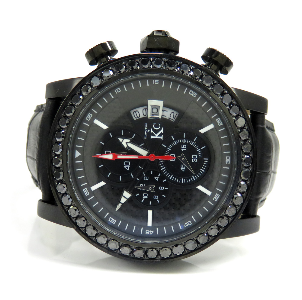 Techno com kc black diamond carbon fiber watch 4.00ct