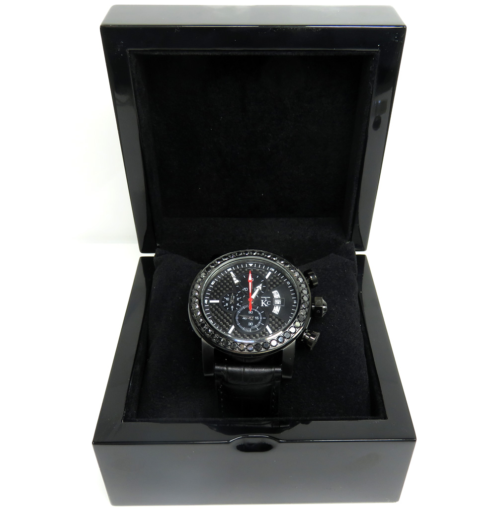 Techno com kc black diamond carbon fiber watch 4.00ct