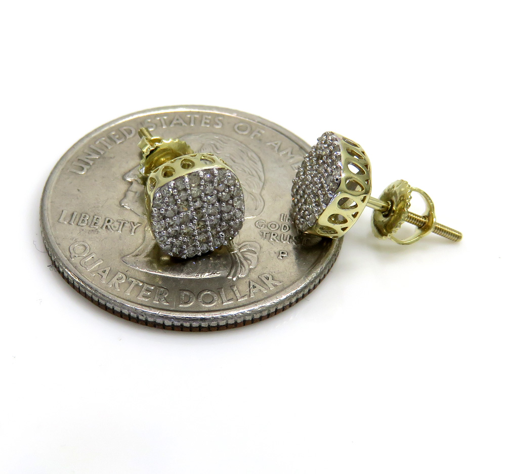 10k yellow gold diamond 7mm rounded cube earrings 0.34ct
