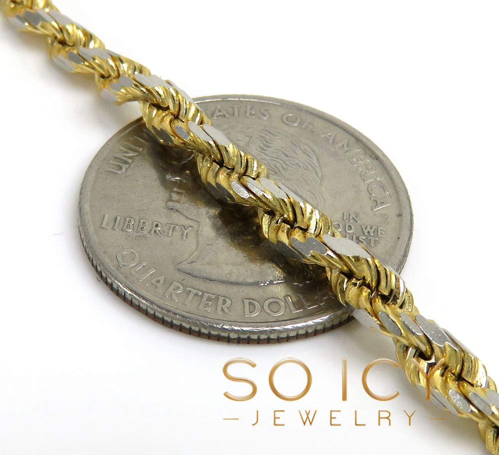 14k two tone gold diamond cut solid rope chain 20-26 inch 4mm 