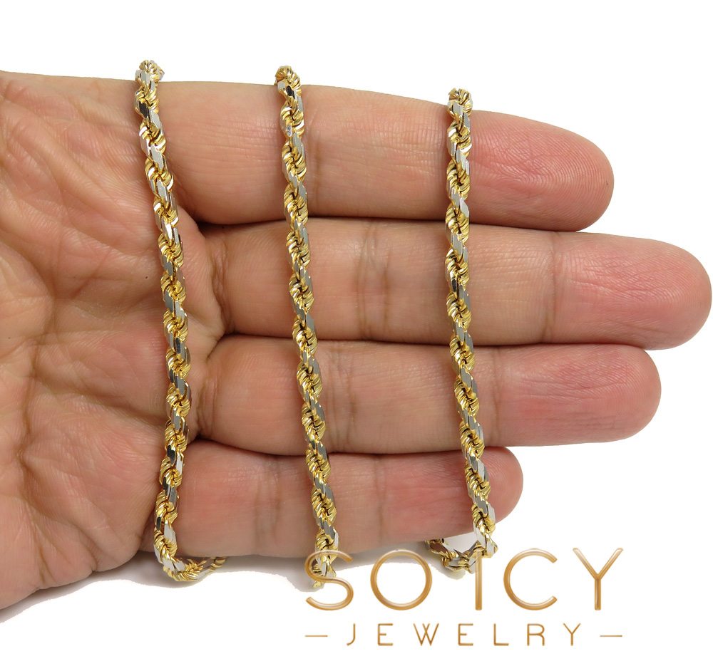 14k two tone gold diamond cut solid rope chain 20-26 inch 4mm 