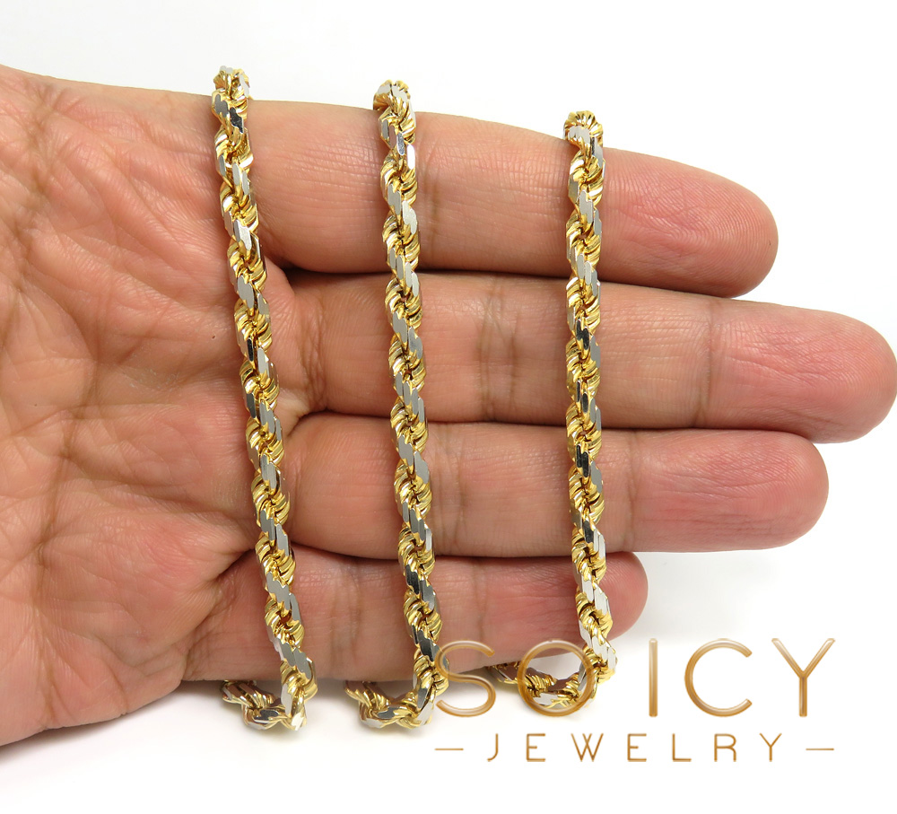 14k two tone gold diamond cut solid rope chain 20-26 inch 6mm - Image 4