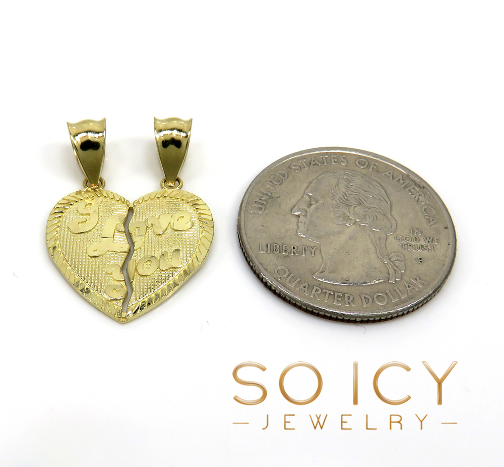 14k yellow gold 2 in 1 i love you heart pendants 