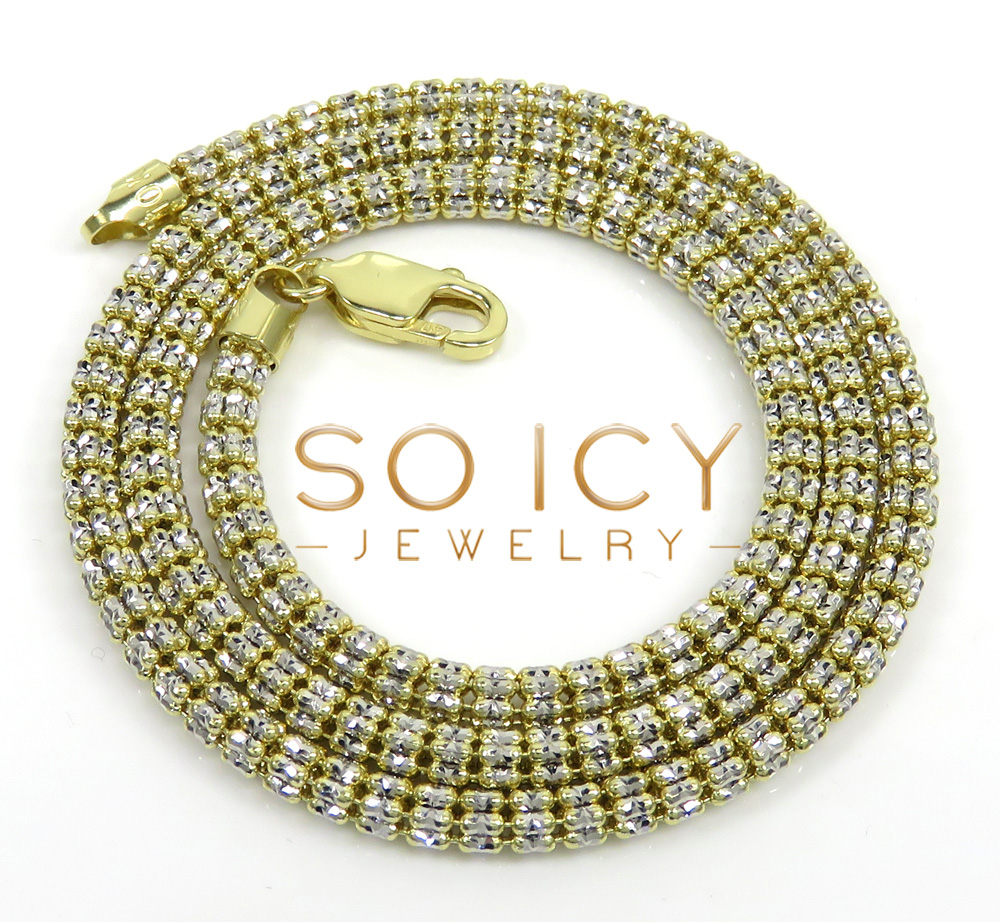 14k two tone gold diamond cut ice link chain 18-26