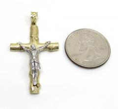 14k solid two tone medium bark wood finish jesus cross