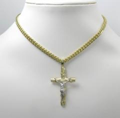 14k solid two tone medium bark wood finish jesus cross