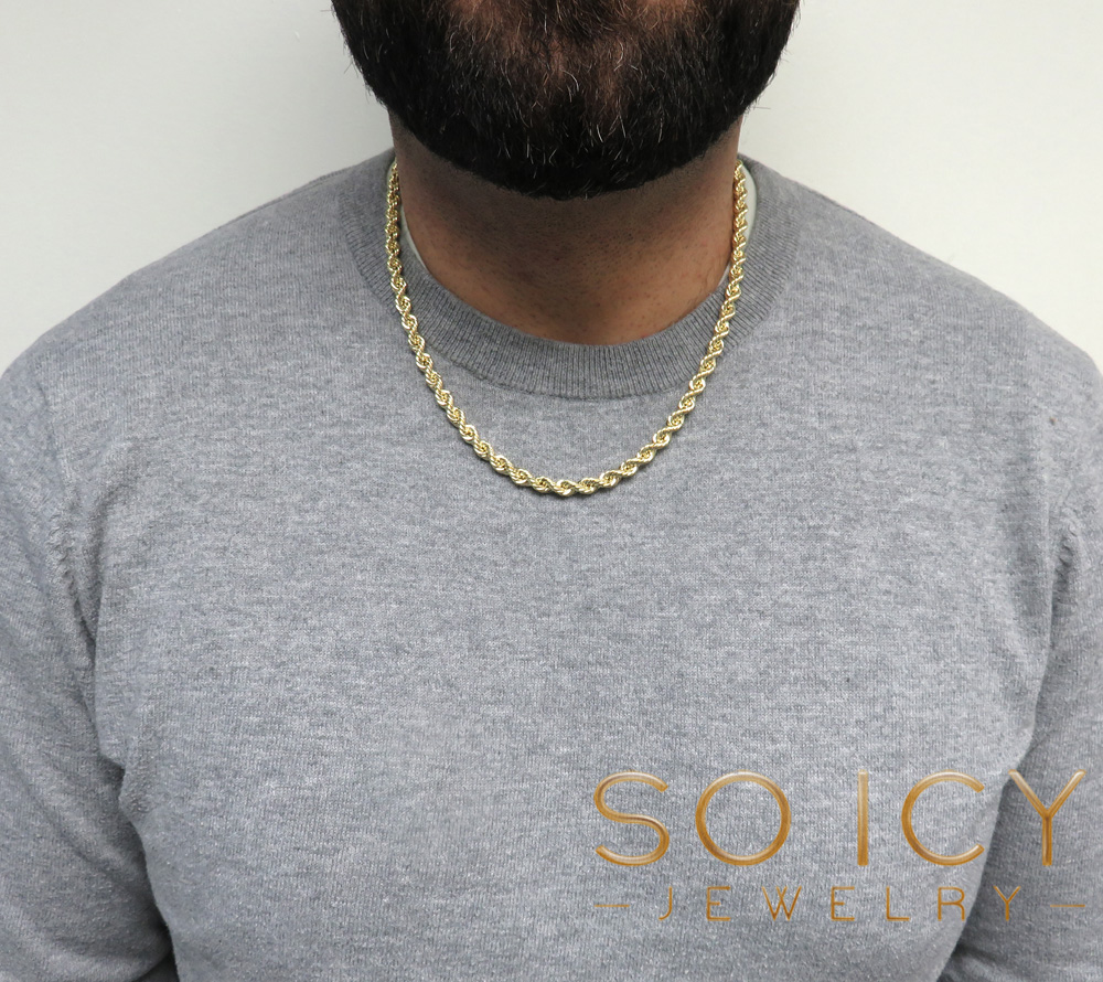 14k yellow gold hollow smooth rope chain 18-24 inch 6mm - Image 5