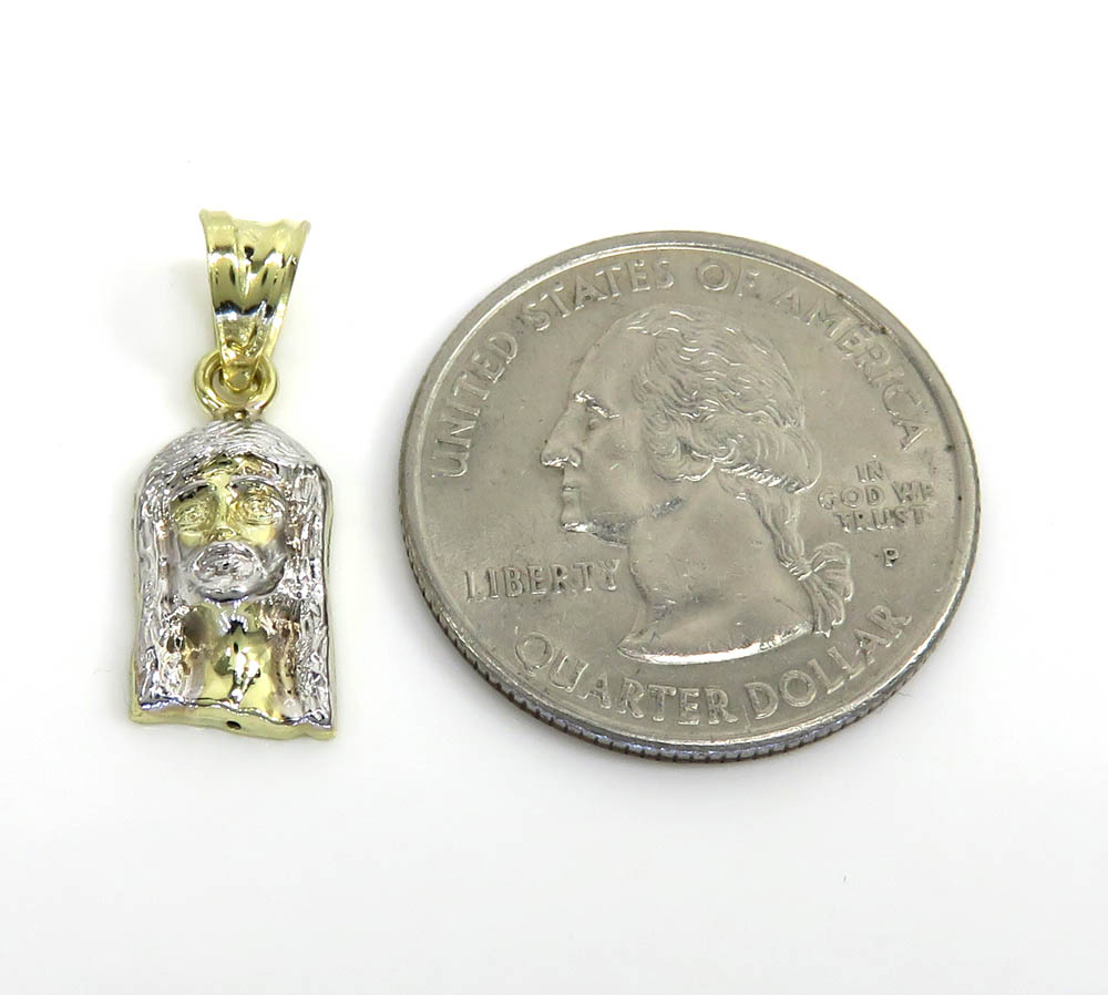 14k yellow gold mini size solid back jesus face pendant