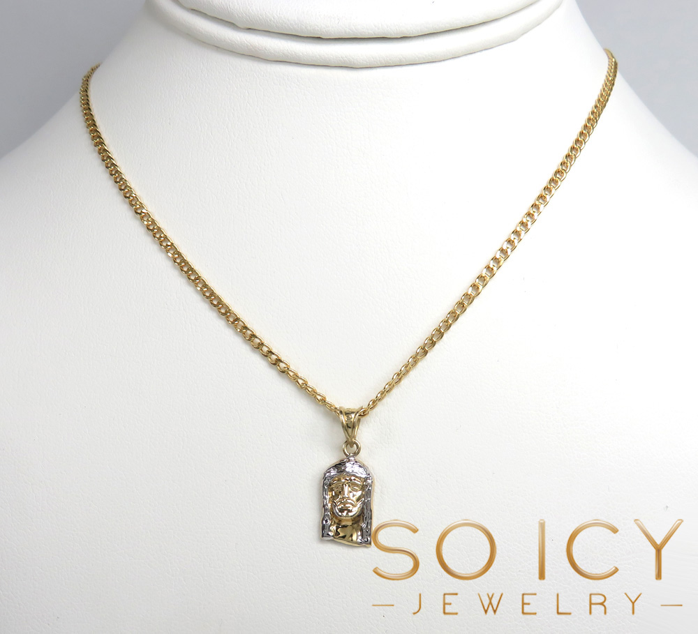 14k yellow gold mini size solid back jesus face pendant - Image 5