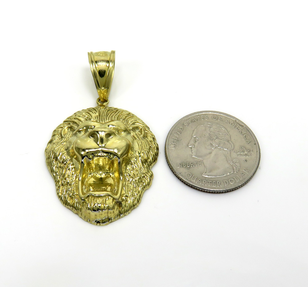 10k yellow gold medium closed back 3d lion head pendant - Image 2