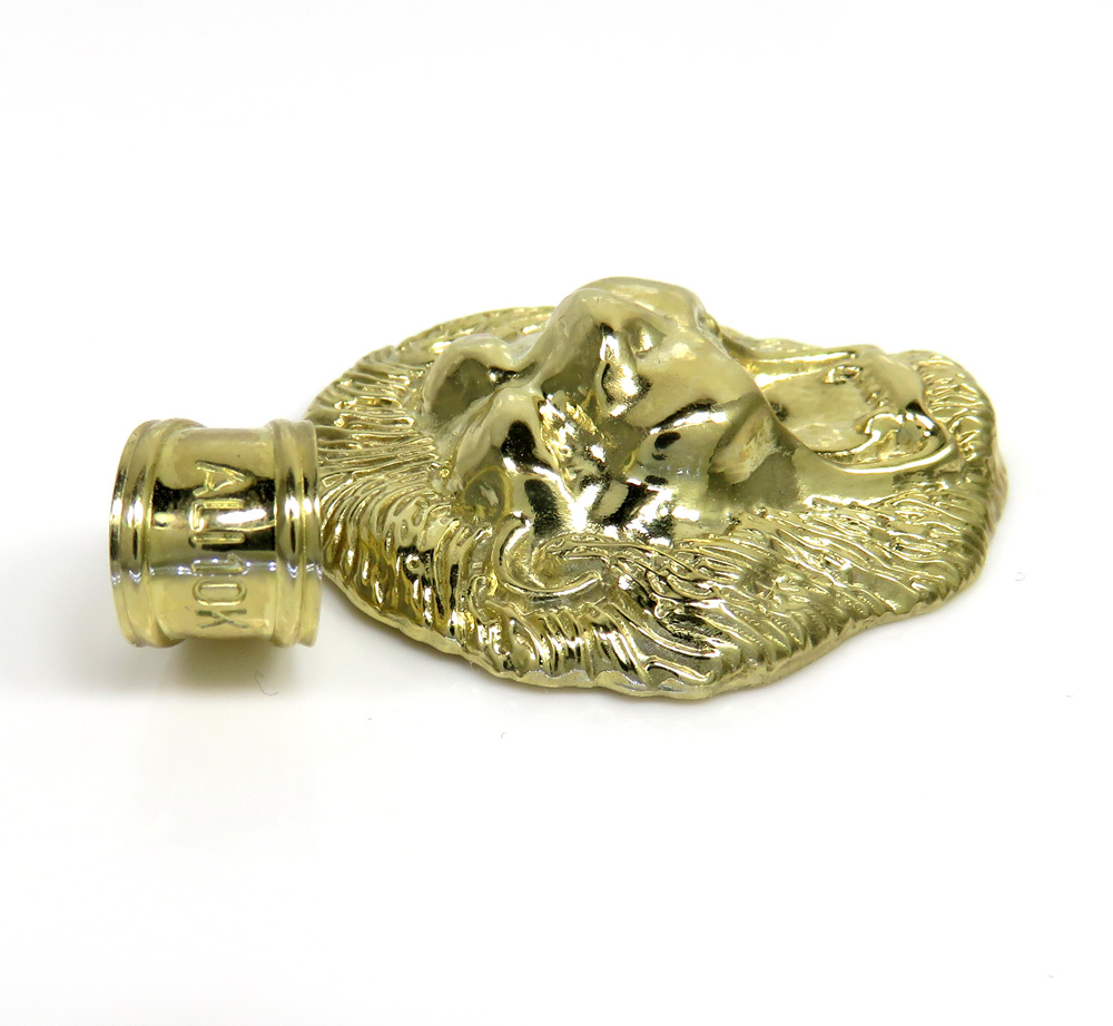 10k yellow gold medium closed back 3d lion head pendant