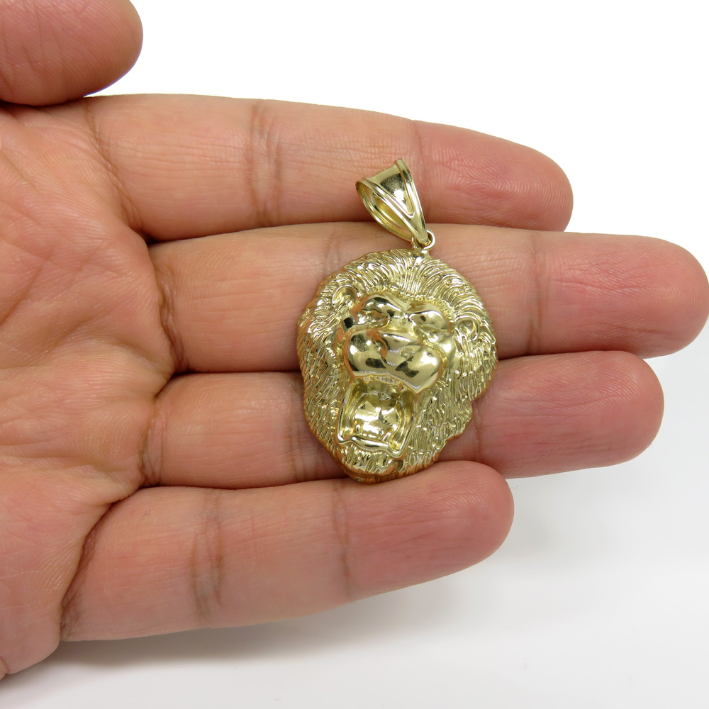 10k yellow gold medium closed back 3d lion head pendant - Image 5