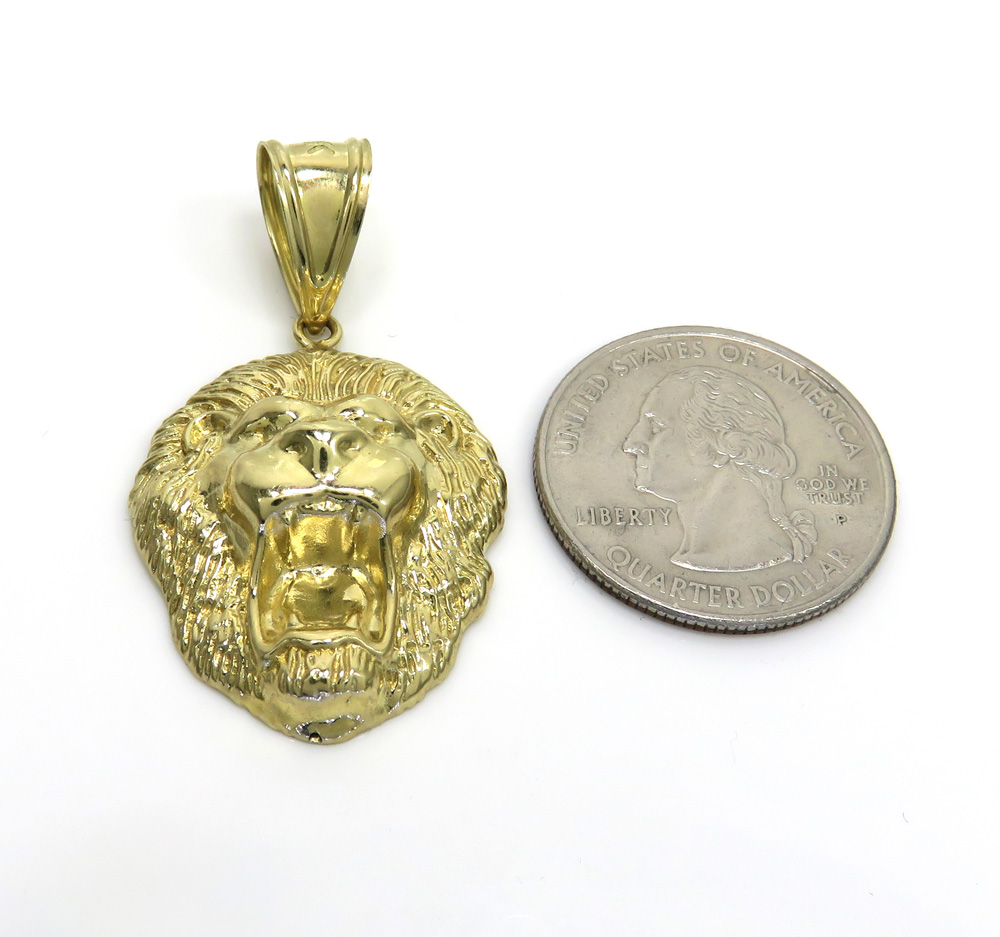 10k yellow gold small closed back 3d lion head pendant