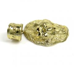 10k yellow gold small closed back 3d lion head pendant