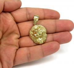 10k yellow gold small closed back 3d lion head pendant