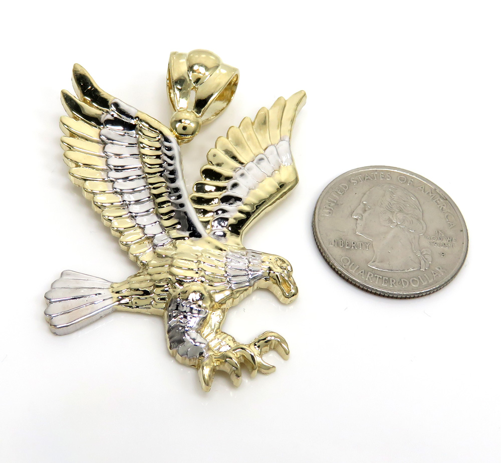 14k gold large diamond cut flying eagle pendant - Image 2