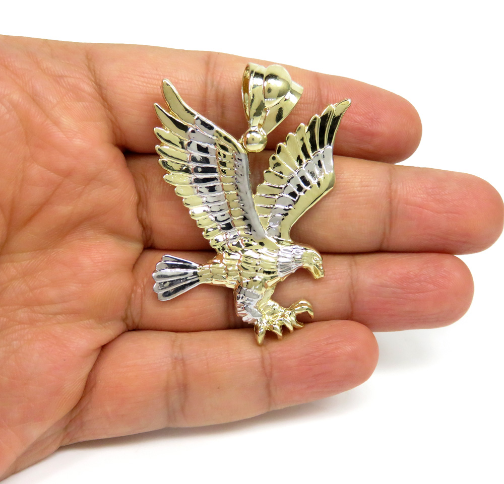 14k gold large diamond cut flying eagle pendant - Image 4