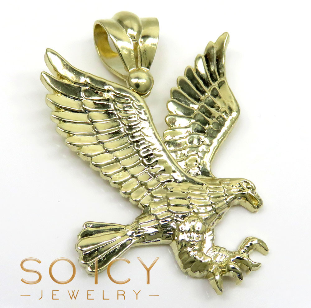 14k gold large diamond cut flying eagle pendant