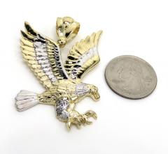 14k gold large diamond cut flying eagle pendant