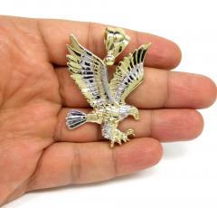 14k gold large diamond cut flying eagle pendant