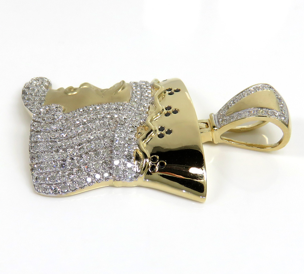 14k gold round black & white diamond king of clubs head pendant 0.90ct - Image 4