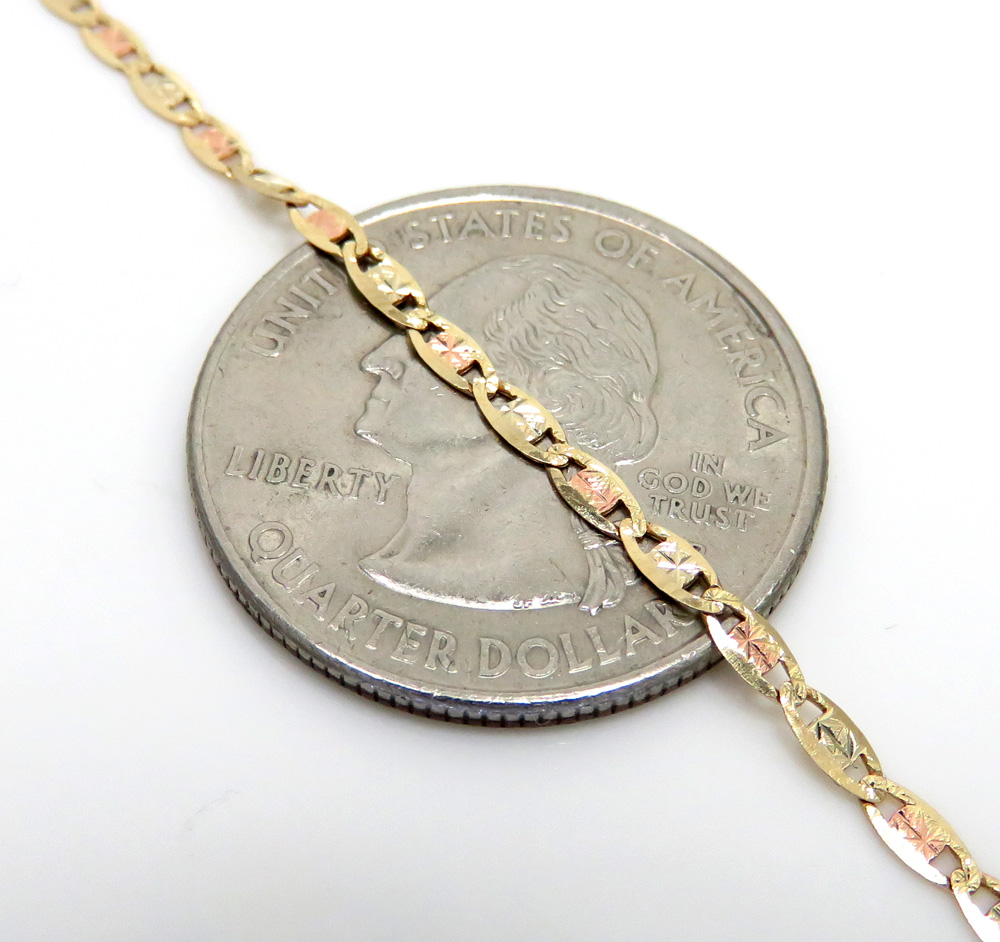 10k tri color gold solid diamond cut valentino chain 18-28 inch 2mm