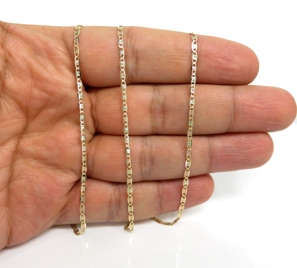 10k tri color gold solid diamond cut valentino chain 18-28 inch 2mm