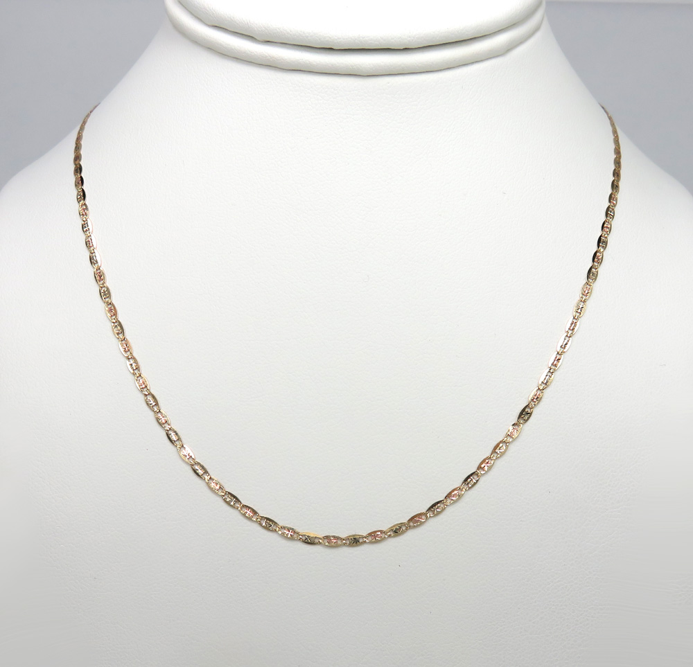 10k tri color gold solid diamond cut valentino chain 18-28 inch 2mm