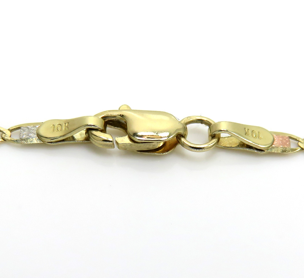 10k tri color gold solid satin mariner link chain 20 inch 2mm