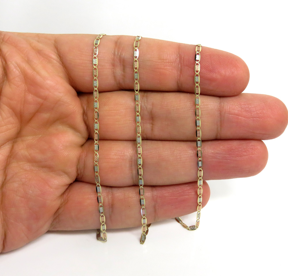 10k tri color gold solid satin mariner link chain 20 inch 2mm
