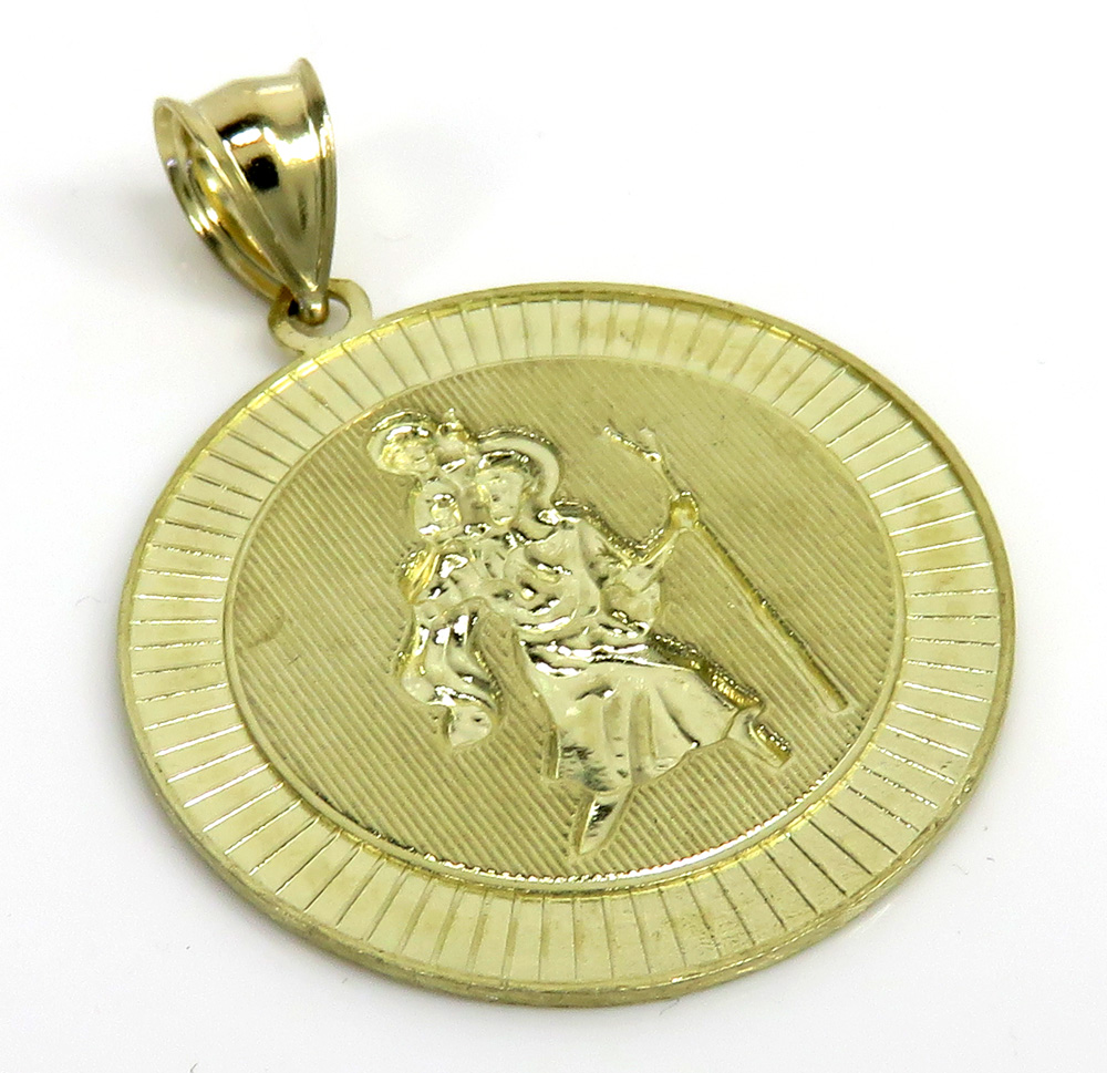 10k yellow gold large saint christopher protect us coin pendant 