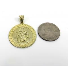 10k yellow gold large saint christopher protect us coin pendant