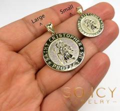 10k yellow gold large saint christopher protect us coin pendant 