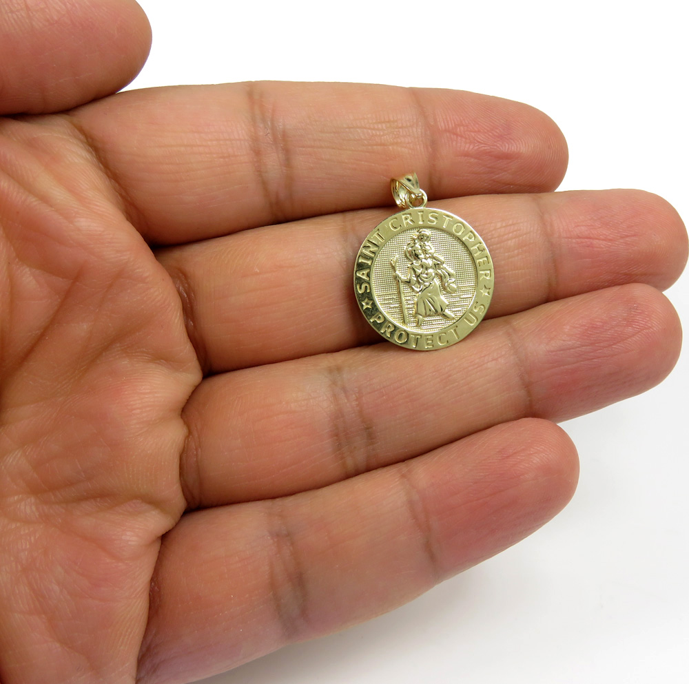 10k yellow gold small saint christopher protect us coin pendant - Image 4