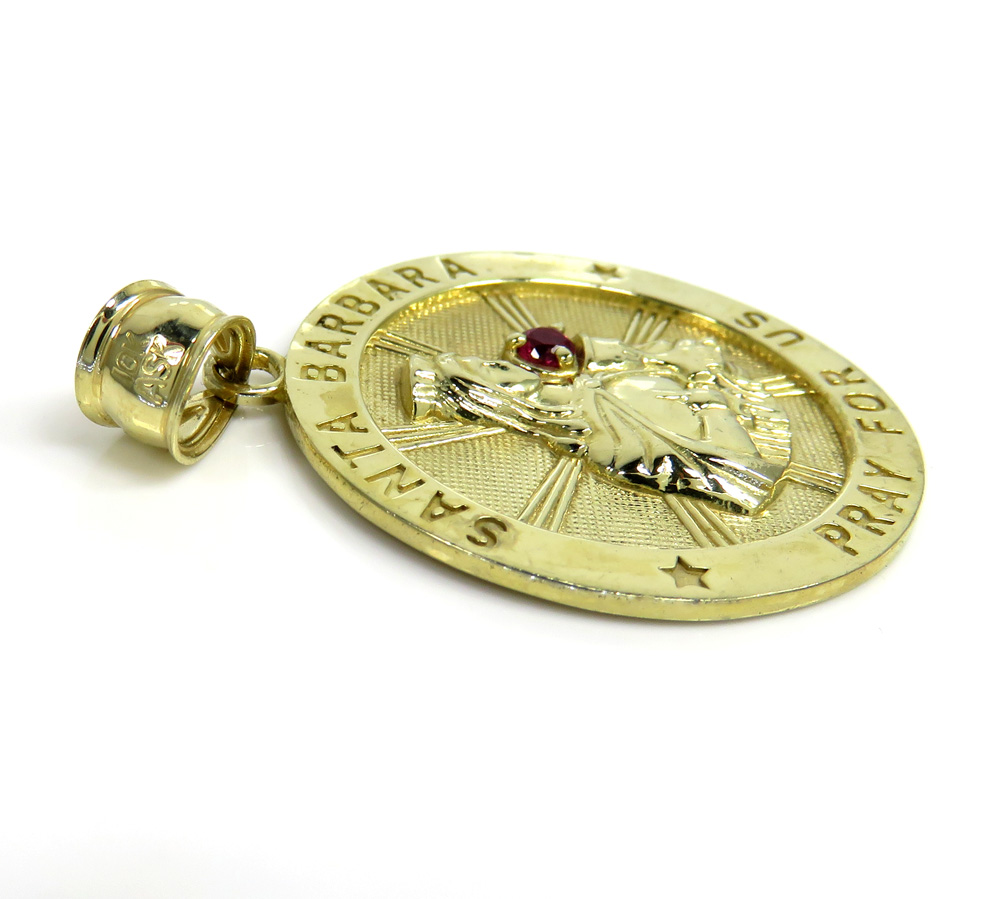 10k yellow gold large santa barbara pray for us red cz pendant 0.10ct - Image 3