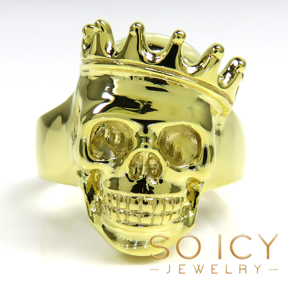 10k yellow gold crown skull ring 