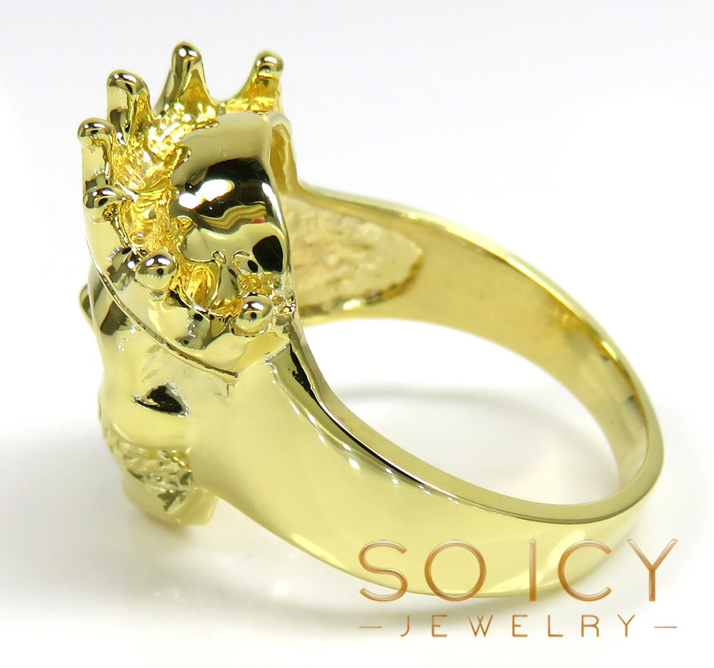 10k yellow gold crown skull ring 