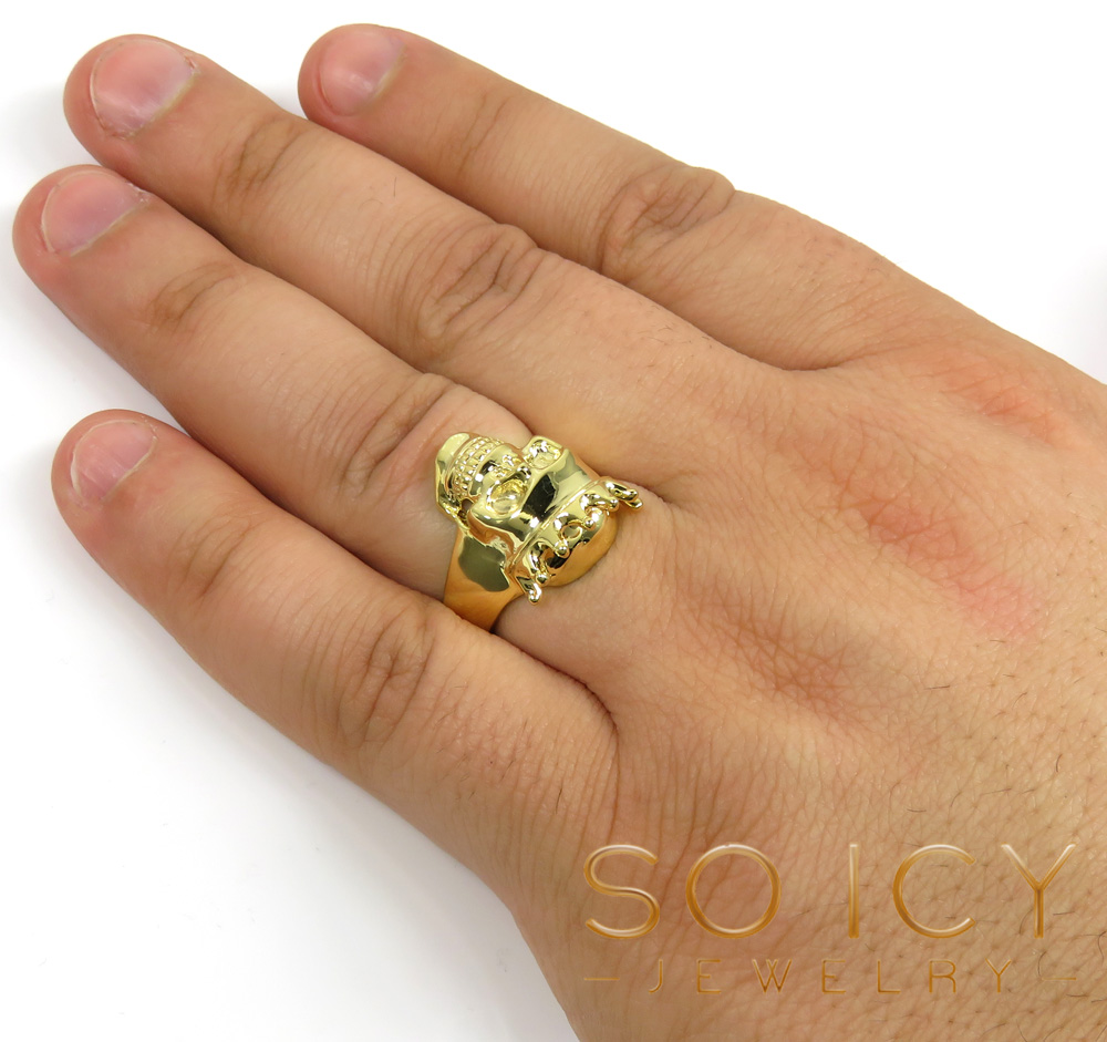 10k yellow gold crown skull ring 