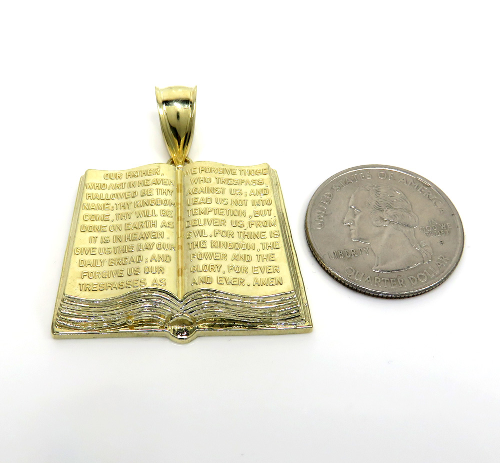 10k yellow gold large holy bible book pendant 
