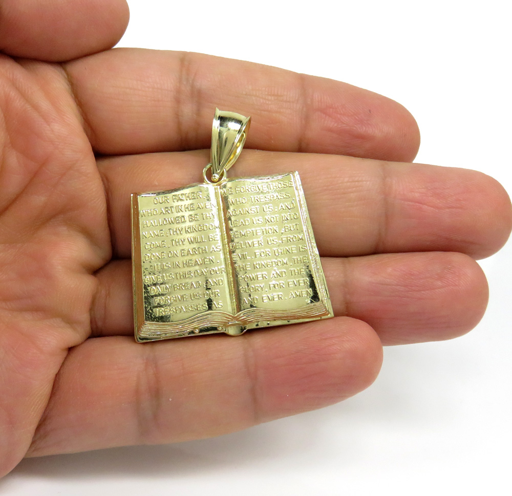 10k yellow gold large holy bible book pendant 